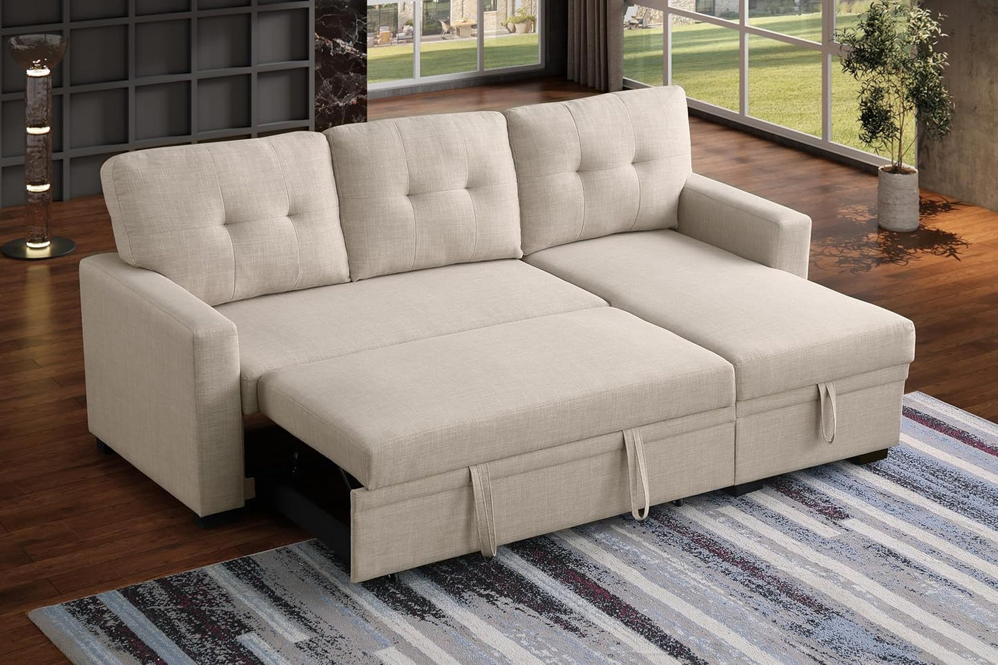 Devion Furniture Philly 4-in-1 Convertible L Shaped Couch with Pull Out Bed and Storage, Sectional Sleeper Sofa with Reversible Chaise for Living Room, Apartment, Bedroom, Office