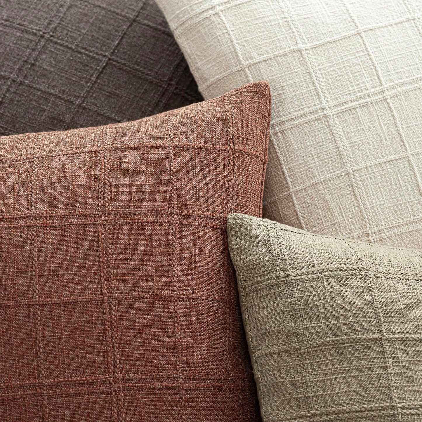 Foindtower Set of 2 Decorative Linen Check Throw Pillow Covers Neutral Farmhouse Vintage Cushion Covers Modern Boho Home Decor for Sofa Chair Couch Bedroom Living Room Outdoor,22×22 Inch,Autumnal Red
