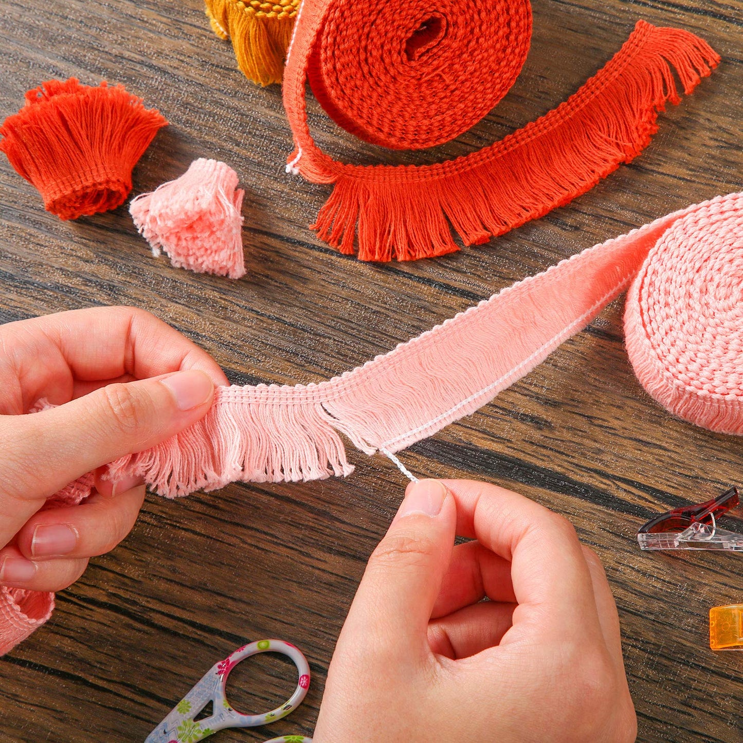 Syhood 10 Rolls 30 Yards 25 mm Wide Fringe Tassel Trim, Lace Ribbon Fringe Trim Lace for Sewing Crafts Clothing, Curtains(Colorful)