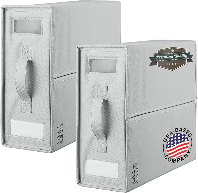 LOFT + IVY Sheet Organizers and Storage – Bed Sheet Holders Box for Linen Closet, Foldable Bedding Storage with Handles, Label Slot, Closure