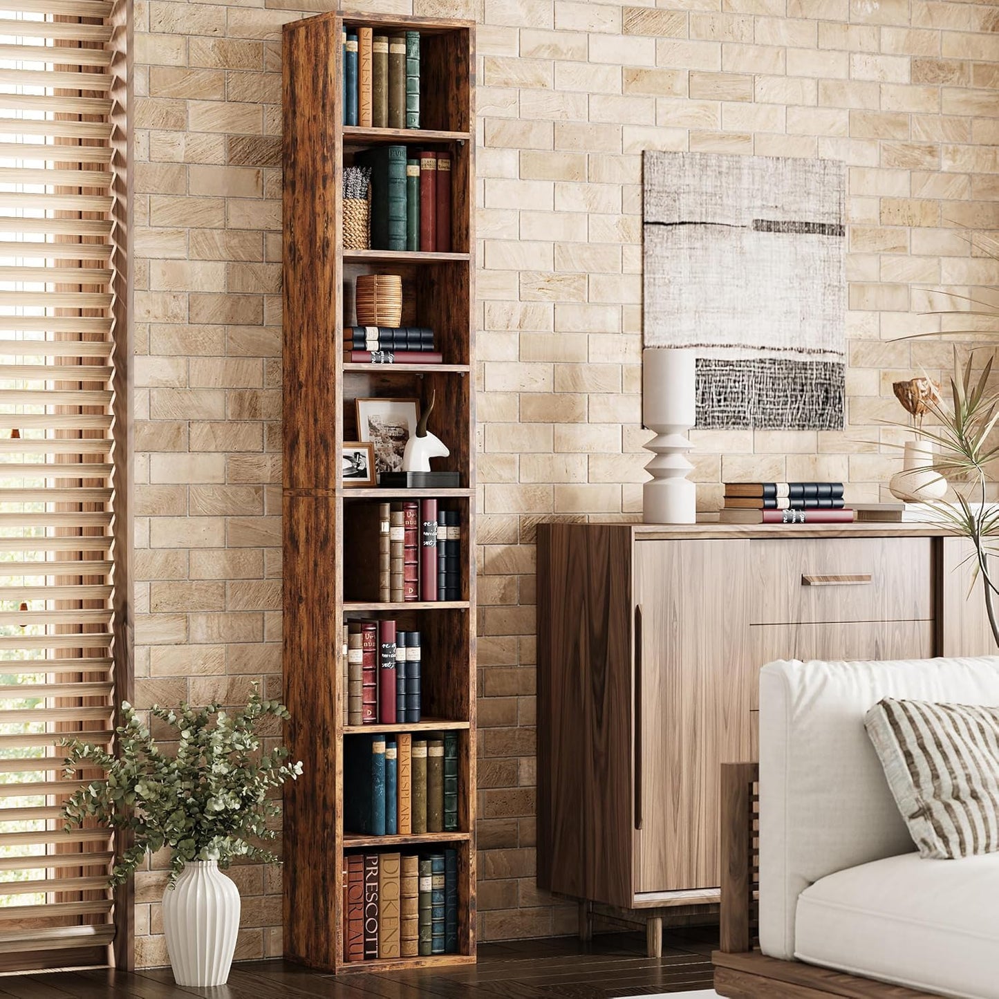 IRONCK Tall Narrow Bookshelf 8 Tiers, Compact Corner Bookcase, Easy to Match for Living Room, Office, Study, Bedroom