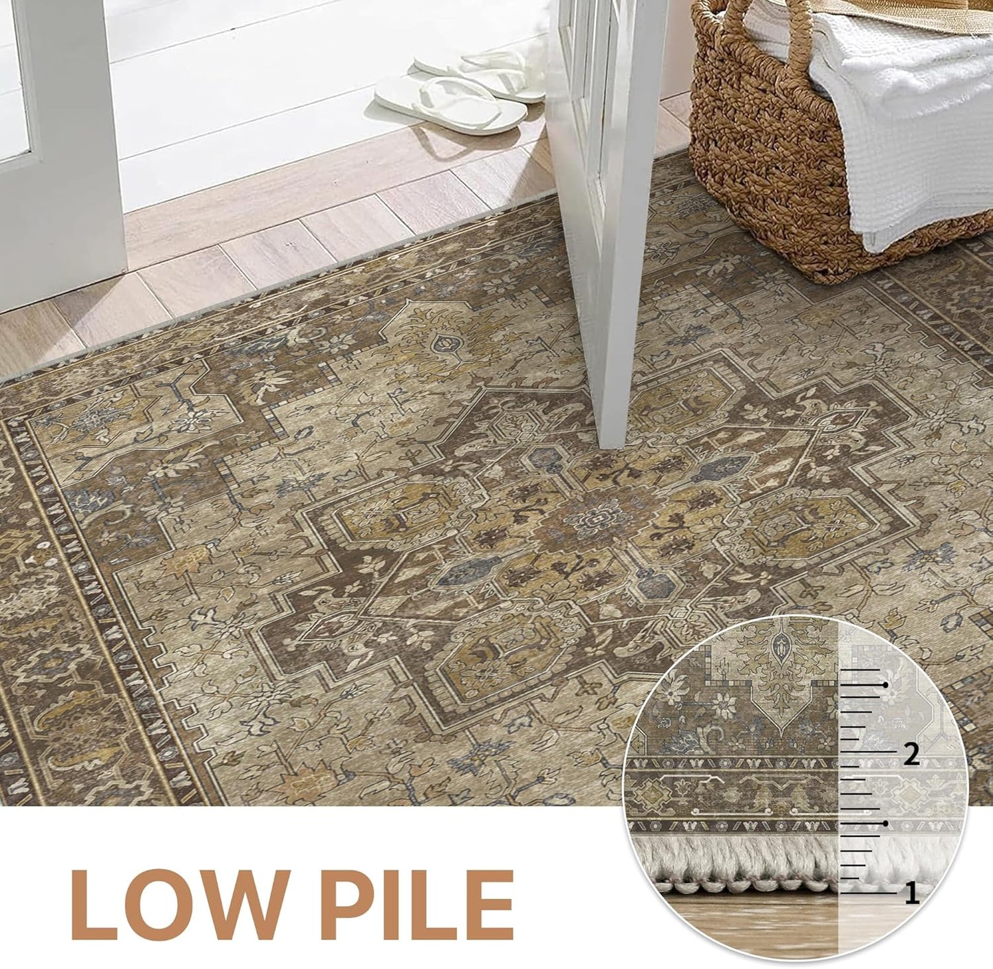 GENIMO 2x8 Runner Rugs for Hallway, Machine Washable Non Slip Vintage Rugs, Low Pile Lightweight Soft Print Rug for enrtyway, Corridor, Home Office, Kitchen, Rustic Brown