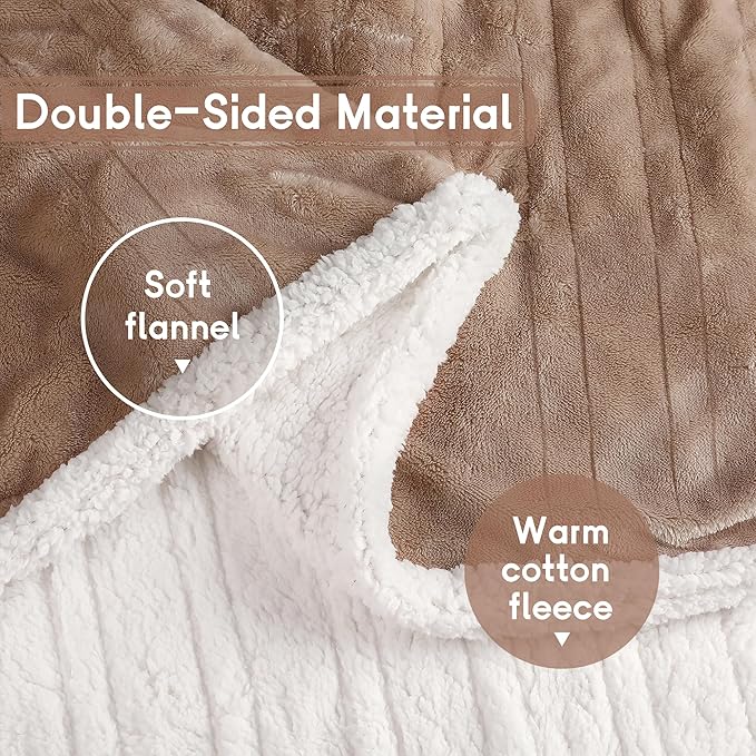 Heated Blanket Electric Blanket Full Size 72''x84'' with 9 Heating Levels, 1-10 Hour Auto Shut Off, Machine Washable, Flannel & Sherpa Soft Warming Blanket for Couch, Bed, Office - Brown