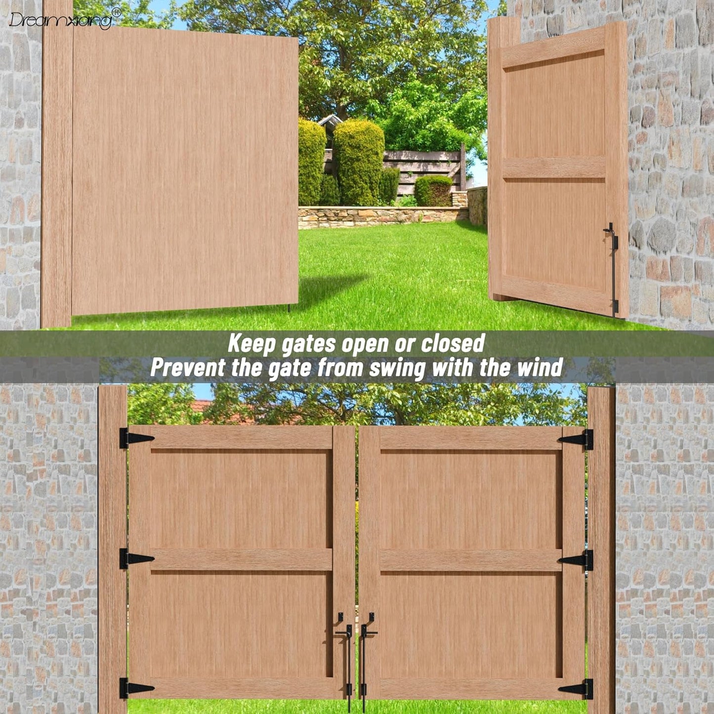18" Heavy Duty Cane Bolt Gate Drop Rod Extra Thick Hardware Ground Latch for Wood PVC Vinyl Metal Fences Gates, Double Doors, Black Solid Steel-2 Pack