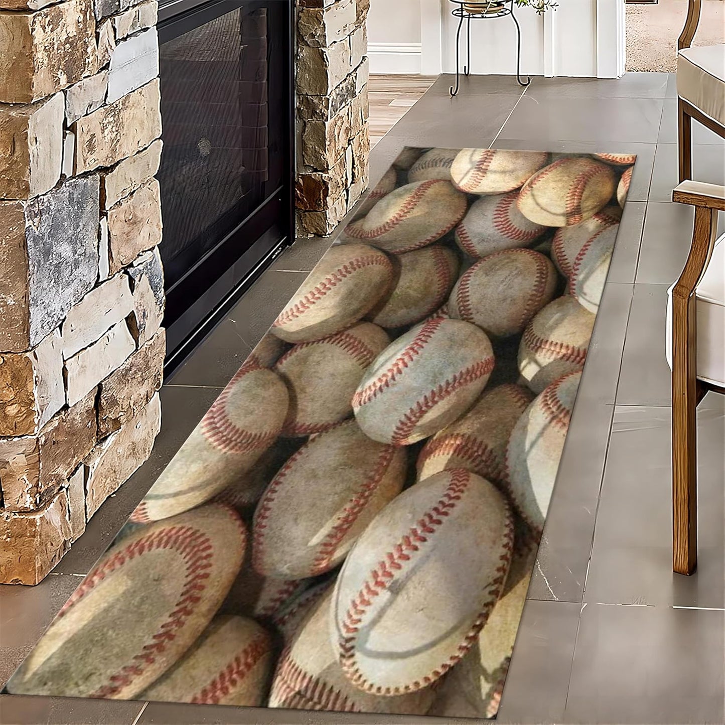 Baseball Long Hallway Rug Runners, 3.3x7ft, Sports Field Indoor Carpet, Reduce Noise Breathable Soft Entry Rug, Non-Shedding Pet Friendly Foldable Area Rug for Indoor Entry Entryway