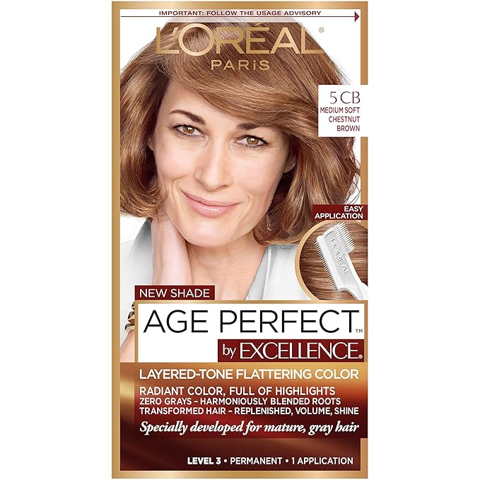 L'Oreal Paris ExcellenceAge Perfect Layered Tone Flattering Color, 5CB Medium Chestnut Brown