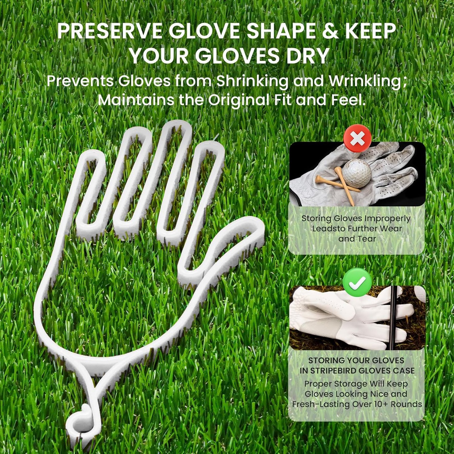 FINGER TEN Golf Gloves Stretcher Holder Hanger Keeper Dryer Shaper Tool Accessories Durable Glove Support Frame Guardian Hook to Bag Gifts for Men Women Golfer