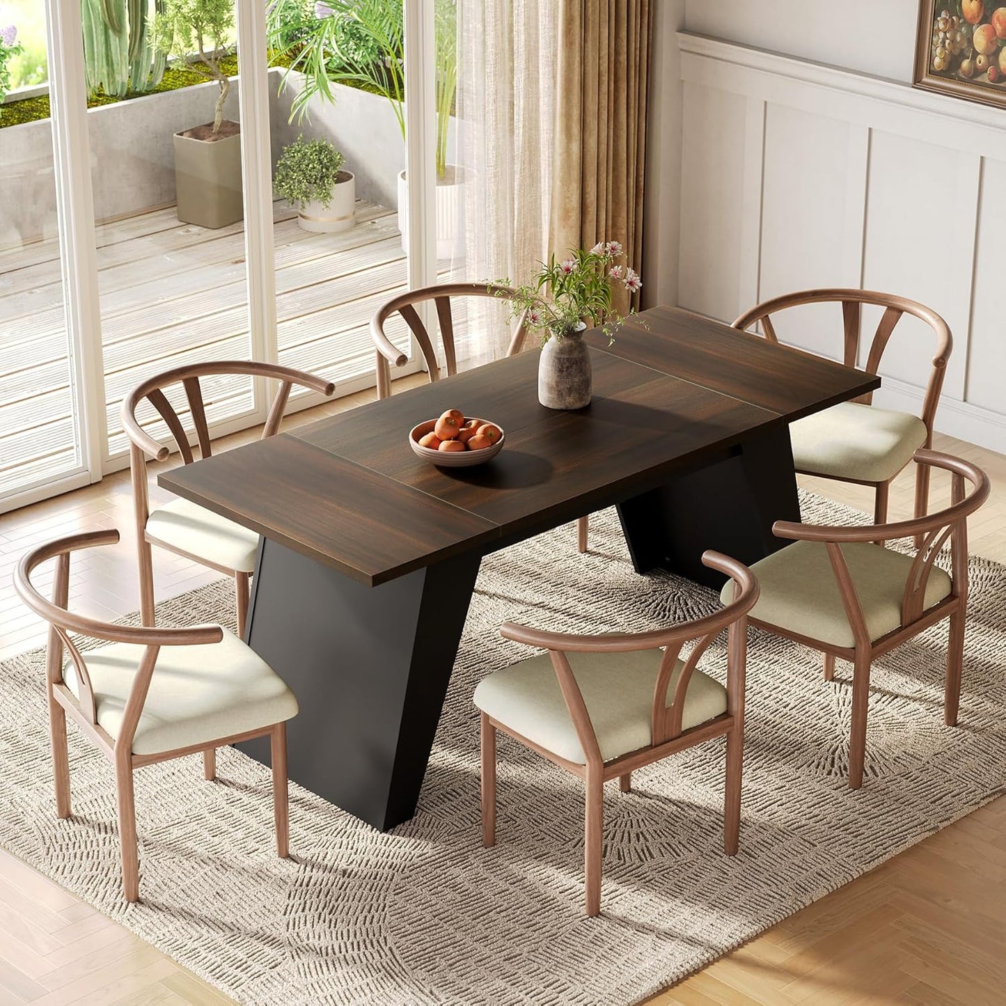 LITTLE TREE 71-Inch Dining Table, Rectangular Kitchen Table for 4-6 People, Heavy-Duty Furniture Legs, Multi-Functional Kitchen/Dining/Living Room Furniture, Black