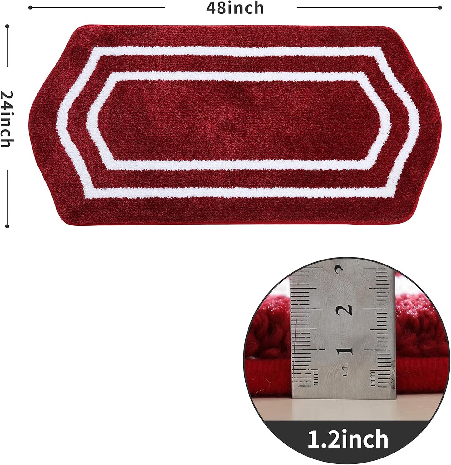 COSY HOMEER Extra Thick Bath Linen Sets Rugs - Anti-Slip Bath Mats Soft Plush 100% Strong Polyester Living Room Bathroom Water Absorbent(Red,24x48 - Inches)