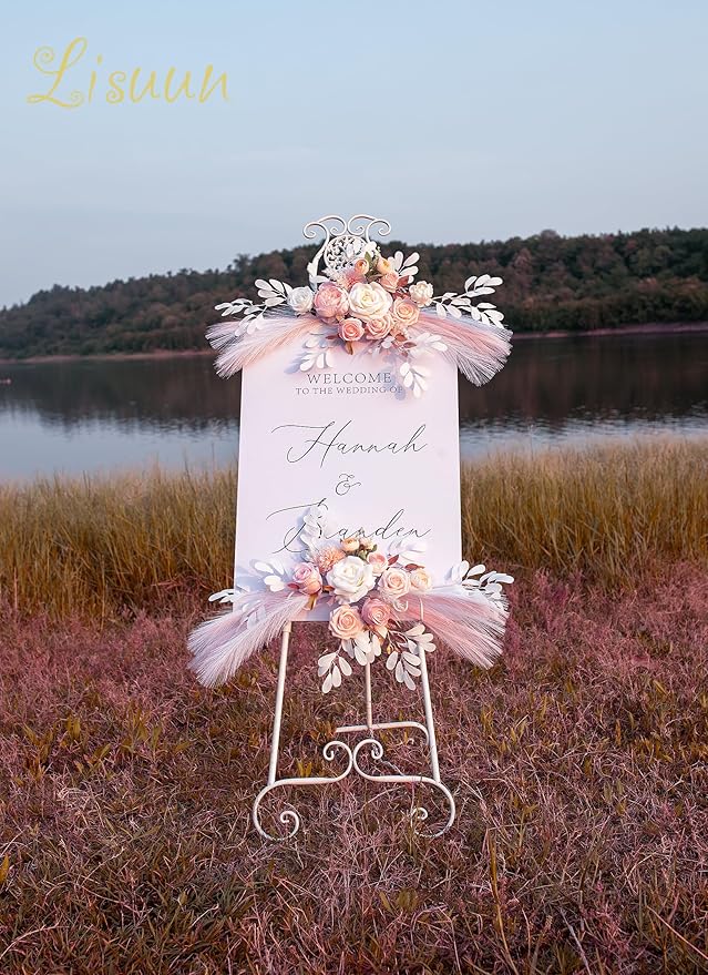 Wedding Arch Flowers, Artificial Floral Decor for Wedding Ceremony & Reception, Standard Size Large Flower Swag Set for Backdrop & Welcome Sign, Pack of 2 (Flesh Pink Pampas)