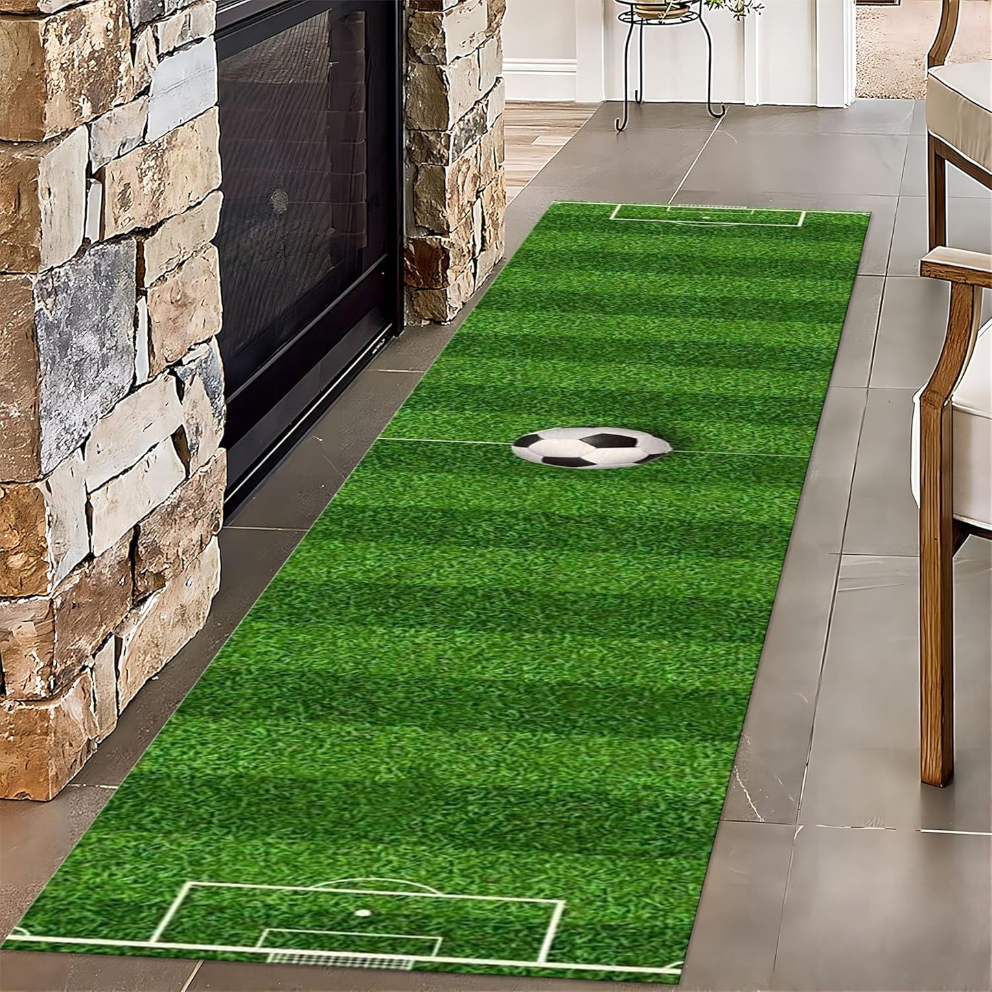 Football Game Area Rug for Living Room, 3.3x10ft, Soccer Sports Entryway Mat, Washable Durable High Traffic Rug, with Non Slip Backing Absorbent Carpets for Entryway Living Room