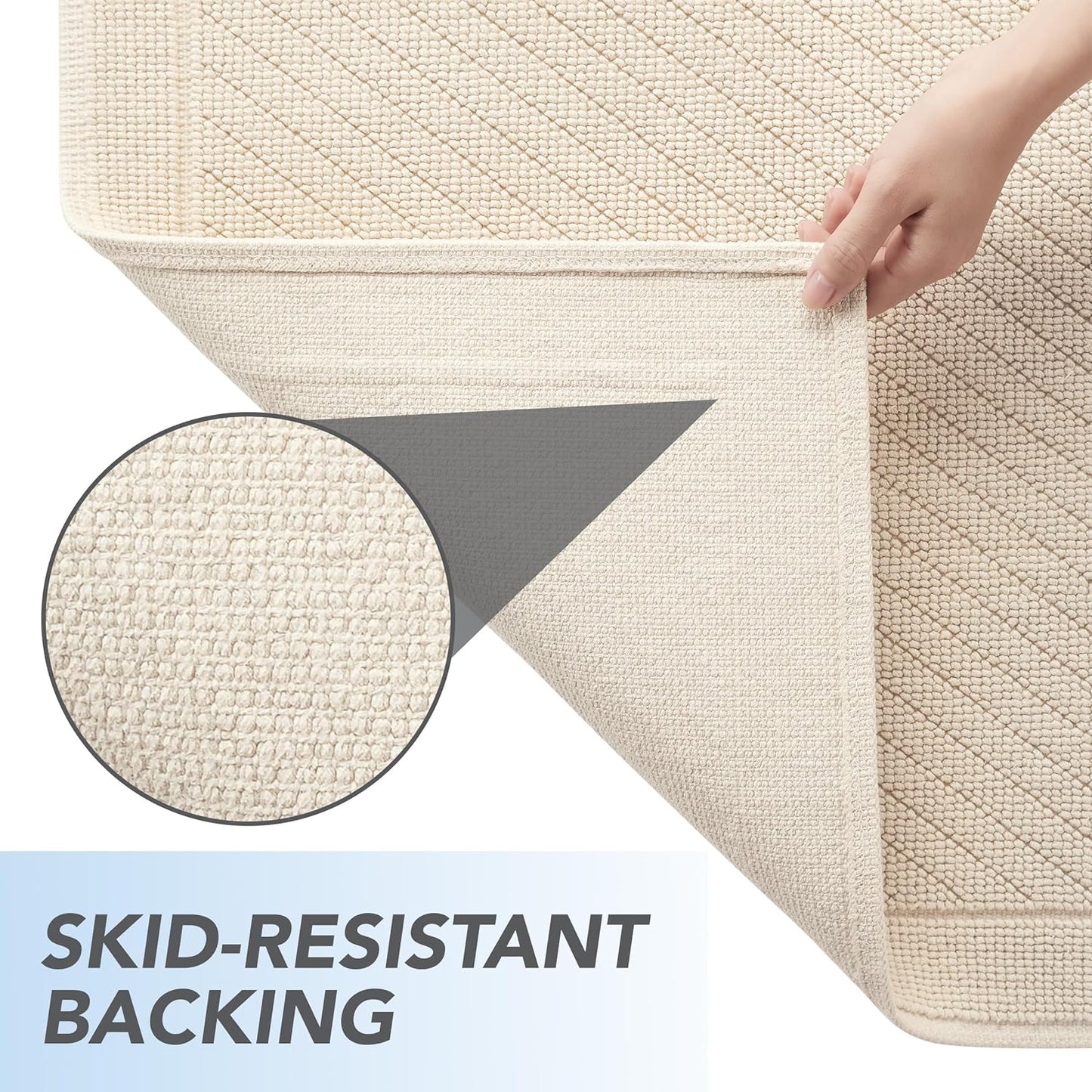 Arkwright 100% Cotton Bathroom Rug - High Absorbent Stylish Textured Woven Design Bath Mat, Slip Resistant Backing for Shower and Bathtub Floor, 24x36 in - Beige