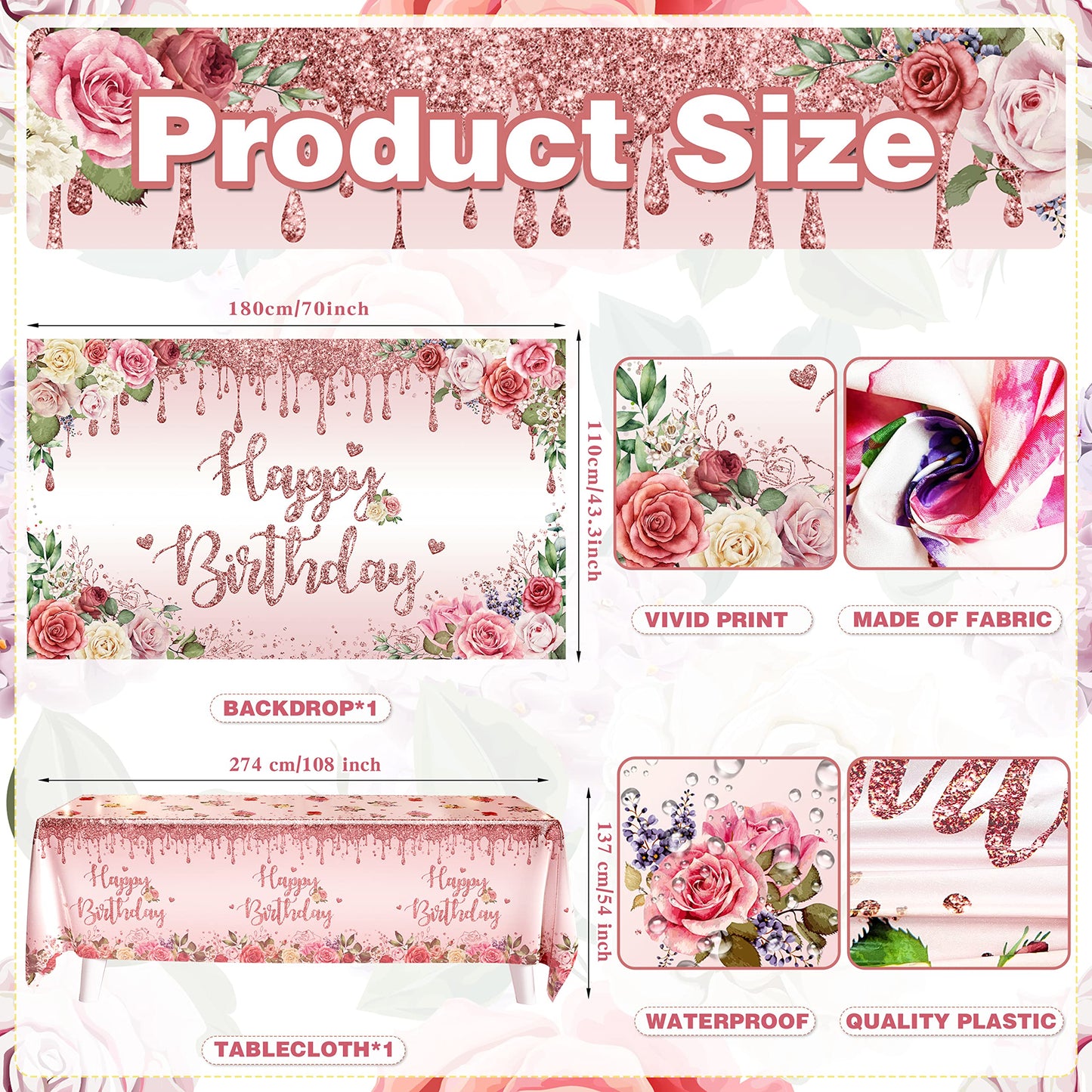 Rose Gold Birthday Party Decoration, 91 PCS Happy Birthday Pink Party Supplies for Girls Women (Banner Backdrop Tablecloth Fringe Curtains Balloons Garland Paper Tassels Garland Paper Pompoms)