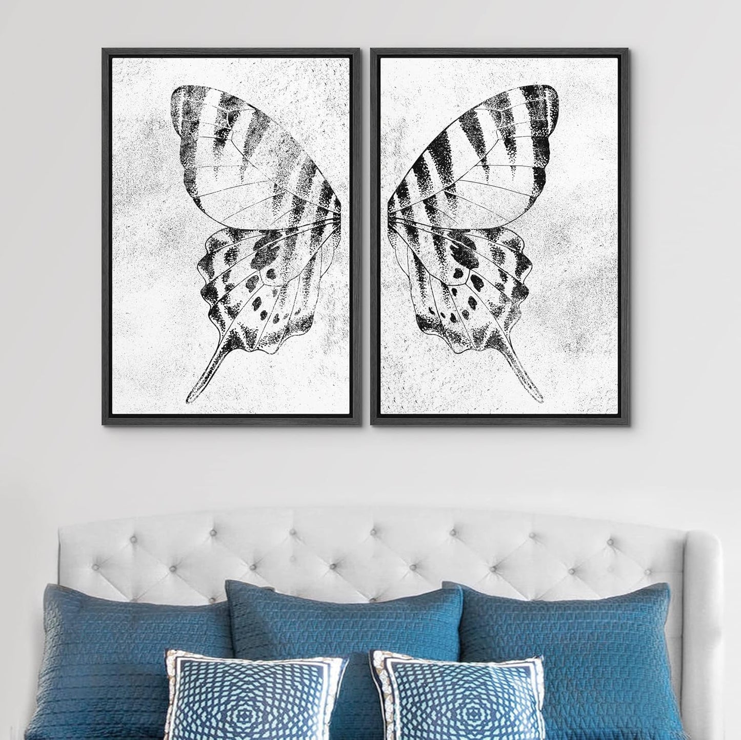 SIGNWIN Framed Canvas Print Wall Art Set Black & White Monarch Butterfly Wing Insect Nature Wilderness Illustrations Modern Art Rustic Relax/Calm for Living Room, Bedroom, Office - 24"x36"x2 Black
