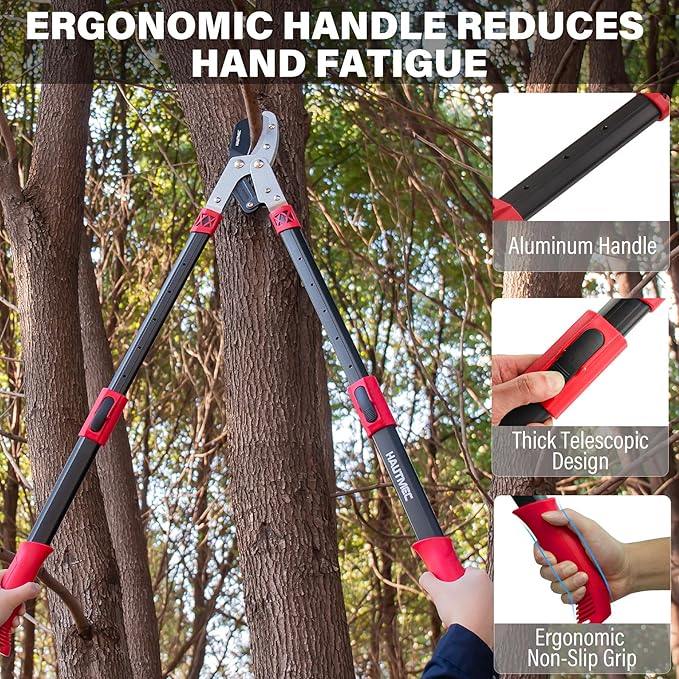 HAUTMEC Anvil Loppers for Tree Trimming Heavy Duty, Extendable 27-37'' Garden Loppers with Compound Action System, 2" Cutting Capacity, Labor-Saving Tree Trimmer for Yard, Lawn Branch Cutter