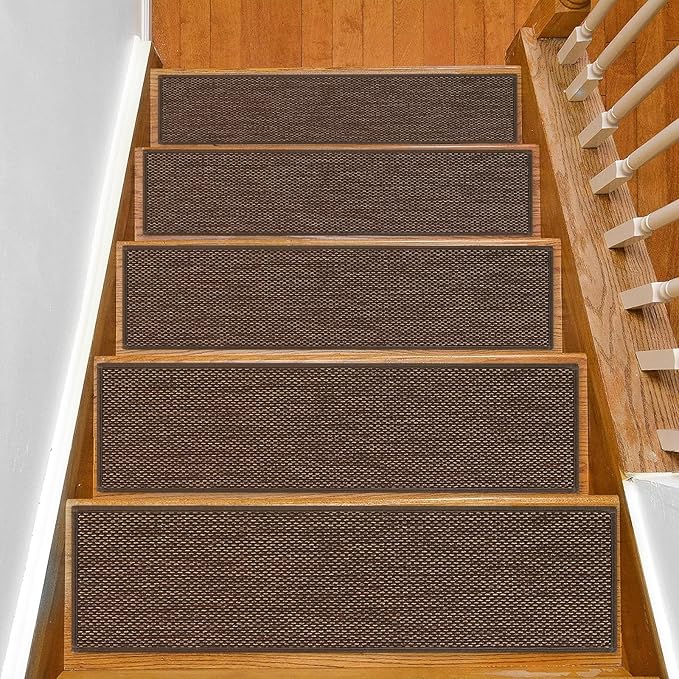 Stair Treads Non Slip for Wooden Steps Indoor 9" x 36" 8 Pack Extra Wide Stair Tread Carpet Stairs Runner, Step Pads with Reusable Adhesive for Dogs Kids Elders, Machine Washable, Brown
