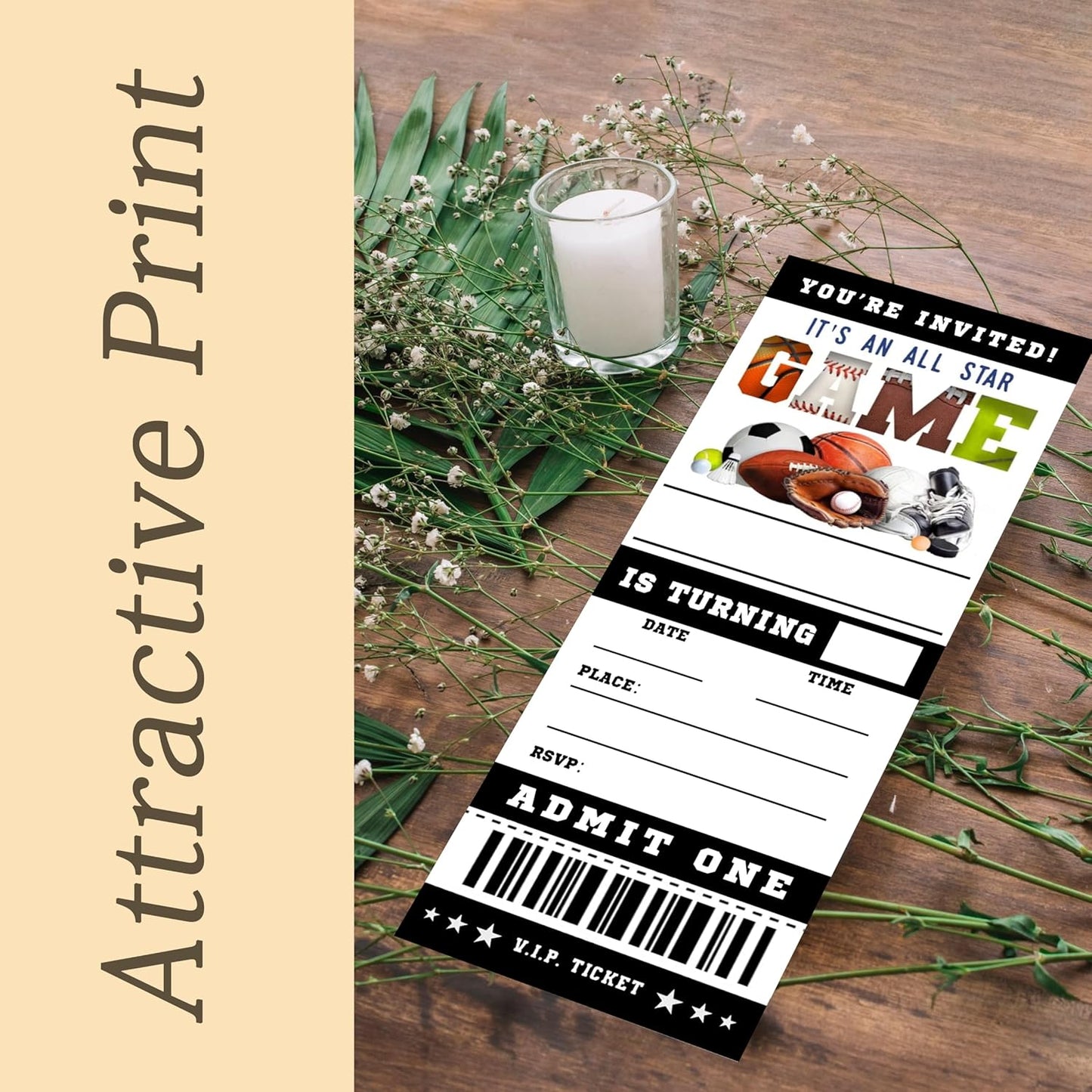 Sports Birthday Cards-20 Basketball Baseball Football Tennis Ticket Invite Cards-It's An All Star Birthday Invitation with Envelopes for Teens kids Adults-Party Favor & Supplies (3×8 inch)-A15