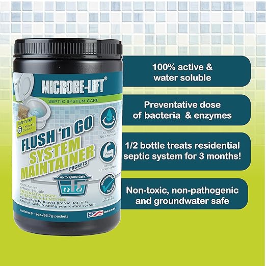 MICROBE-LIFT Septic Tank Treatment, Flush 'N Go System Maintainer, 6 2OZ Packets