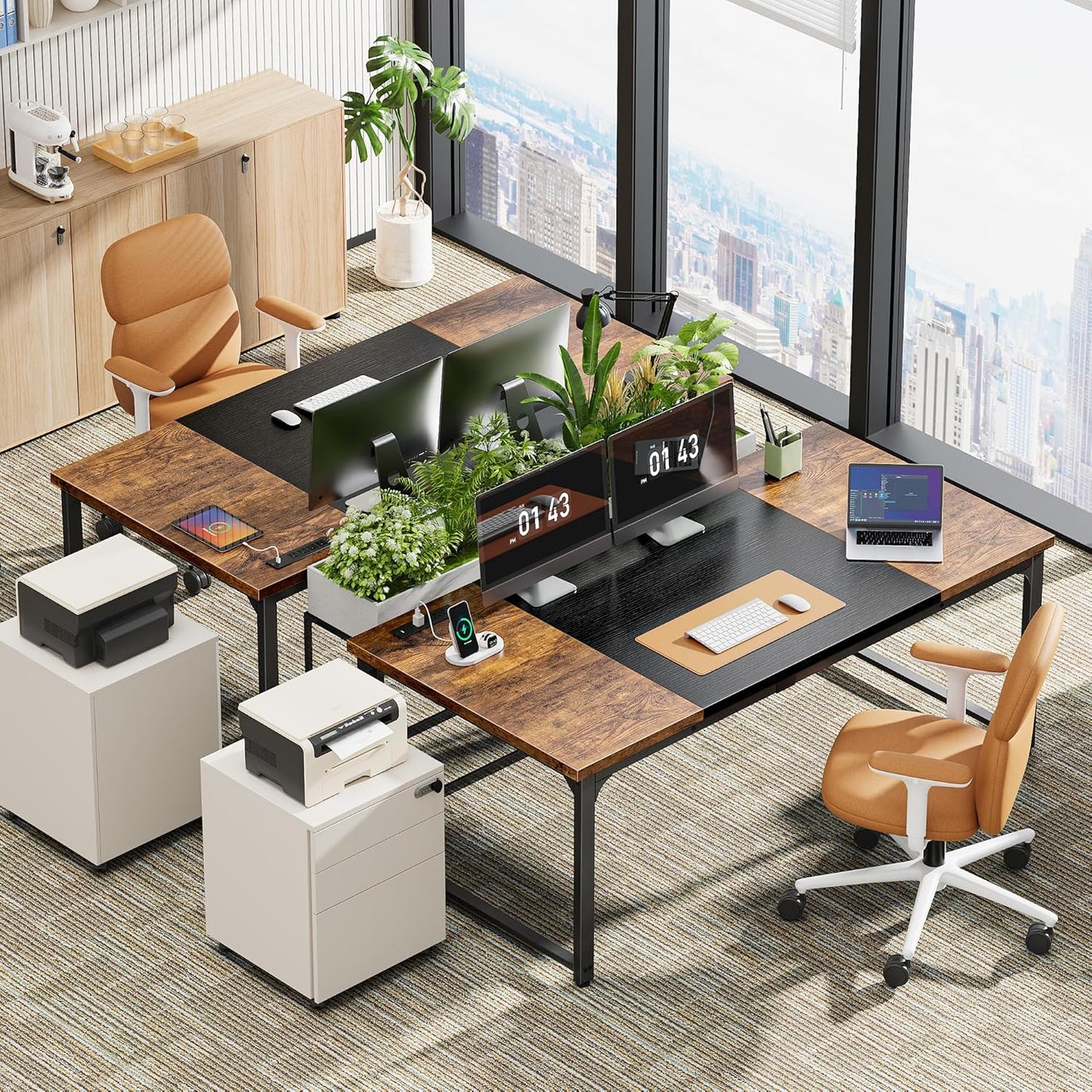 Huuger 63 x 31.5 inch Desk with Power Outlets & USB-C, 1.2 Inch Thicker Desktop, Robust Metal Tubes, Deep Computer Desk, Heavy Duty Office Desk, Work Desk, Rustic Brown and Black