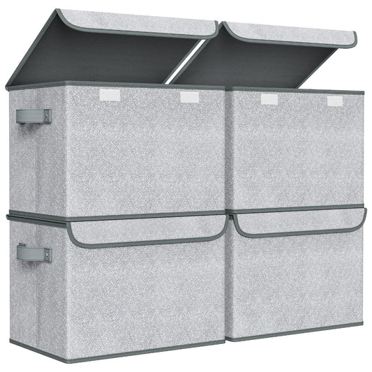 Univivi Storage Bins with Lids [4-Pack] Large Collapsible Stackable Fabric Storage Boxes with Lids, Decorative Closet Organizers and Storage for Clothes, Office, Bedroom (Gray, 17“ x 12” x 12")