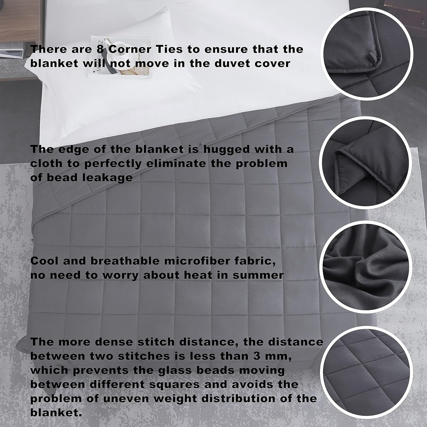 Weighted Blanket 20lbs 48"x72" Cooling Breathable Heavy Blanket Microfiber Material with Glass Beads for Adult All-Season Summer Fall Winter Soft Thick Comfort