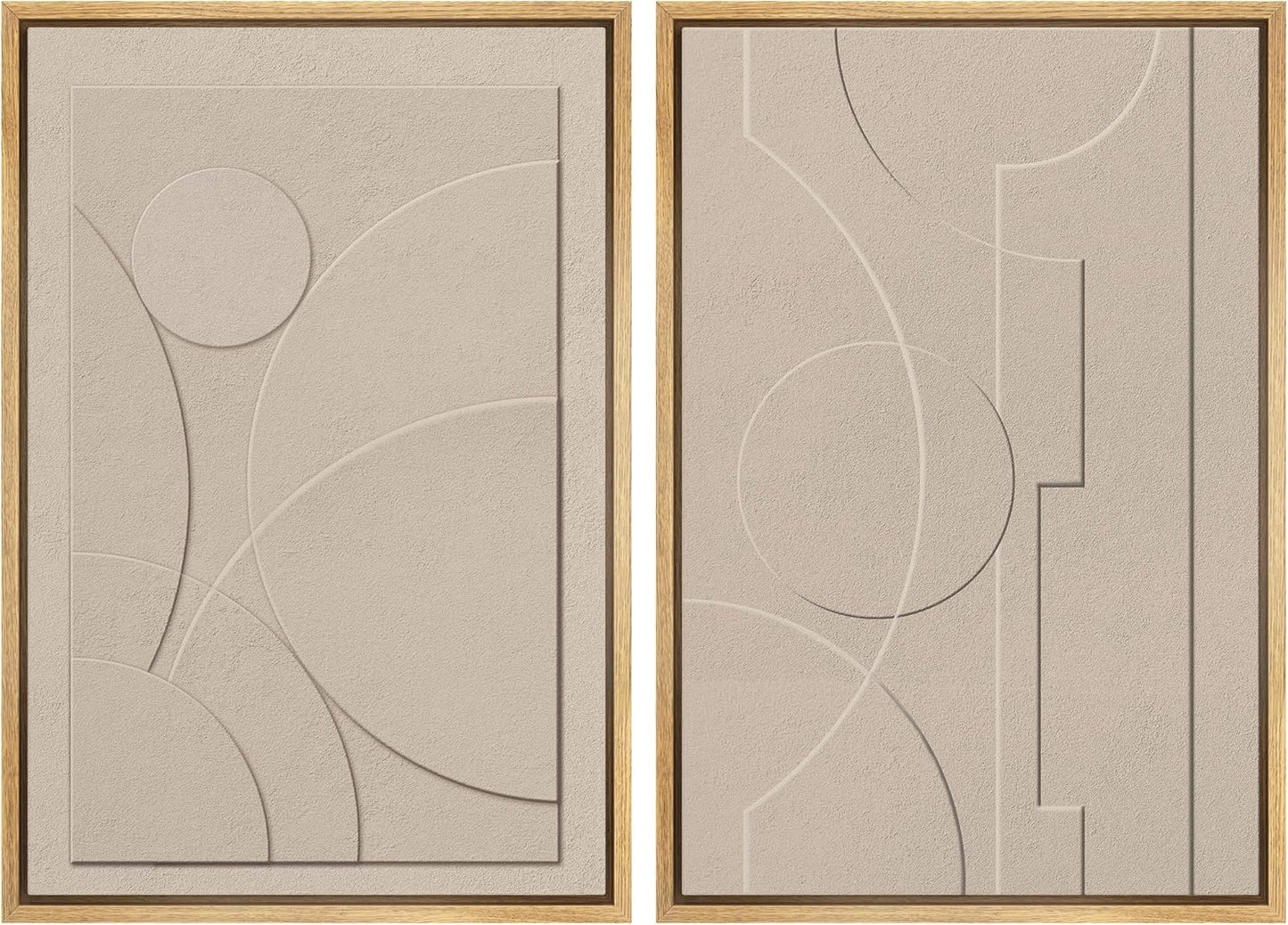 SIGNWIN Framed Canvas Print Wall Art Set Art Deco Geometric Polygon Collage Abstract Shapes Illustrations Minimal Decorative Boho Nordic Relax for Living Room, Bedroom, Office - 24"x36"x2 Natural