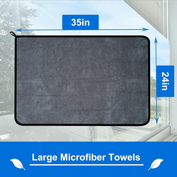 CICMOD Car Drying Towels 35"x24" Large Microfiber Towels for Car Detailing Gray - 2 Pack