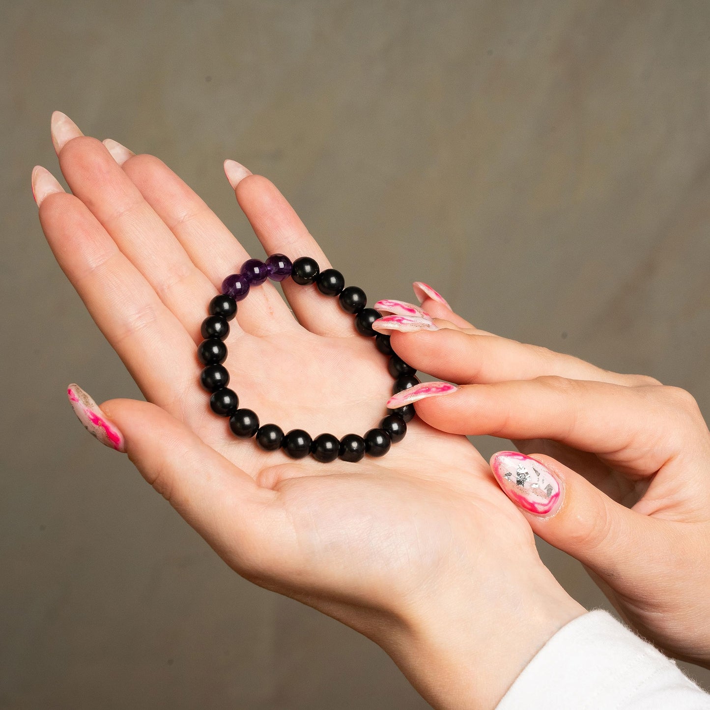 Karelian Heritage Black Shungite Beaded Bracelet, 8mm Handmade Stretchy Unisex, Crystal Healing Authentic Stone, Spiritual Chakra Balance Jewelry (Shungite & Hematite)