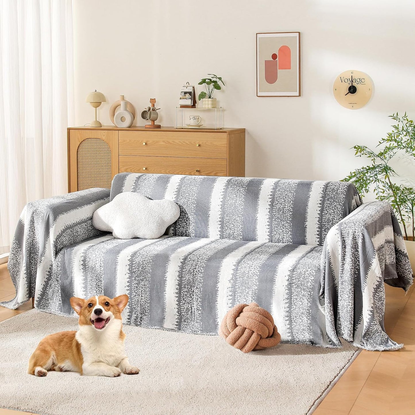 Boho Sofa Cover, Couch Cover Blanket, Sofa Covers for 2 Cushion Couch, Washable Sectional Couch Covers for Dogs Pet Furniture Protector Sofa Blanket Cover for Living Room(1# Grey, 71" x 118")