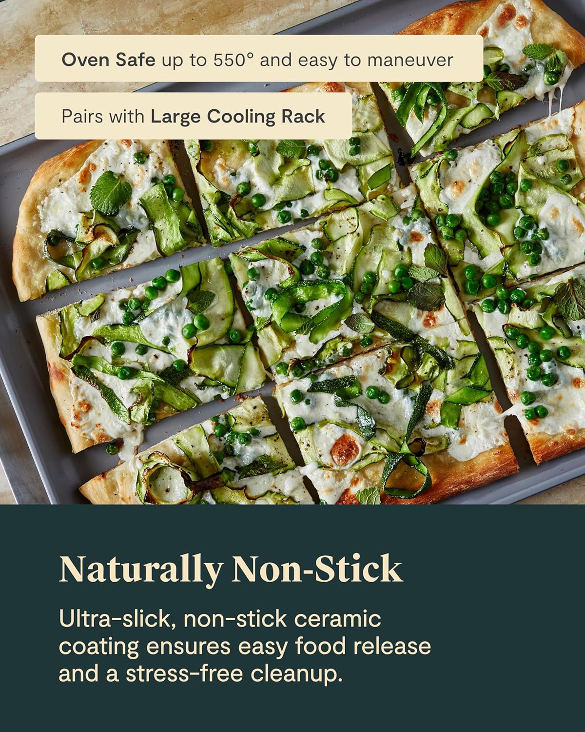 Caraway Non-Stick Ceramic Large Baking Sheet Duo - Naturally Slick Ceramic Coating - Non-Toxic, PTFE & PFOA Free - Perfect for Baking, Roasting, and More - Large (18" x 13") - Slate