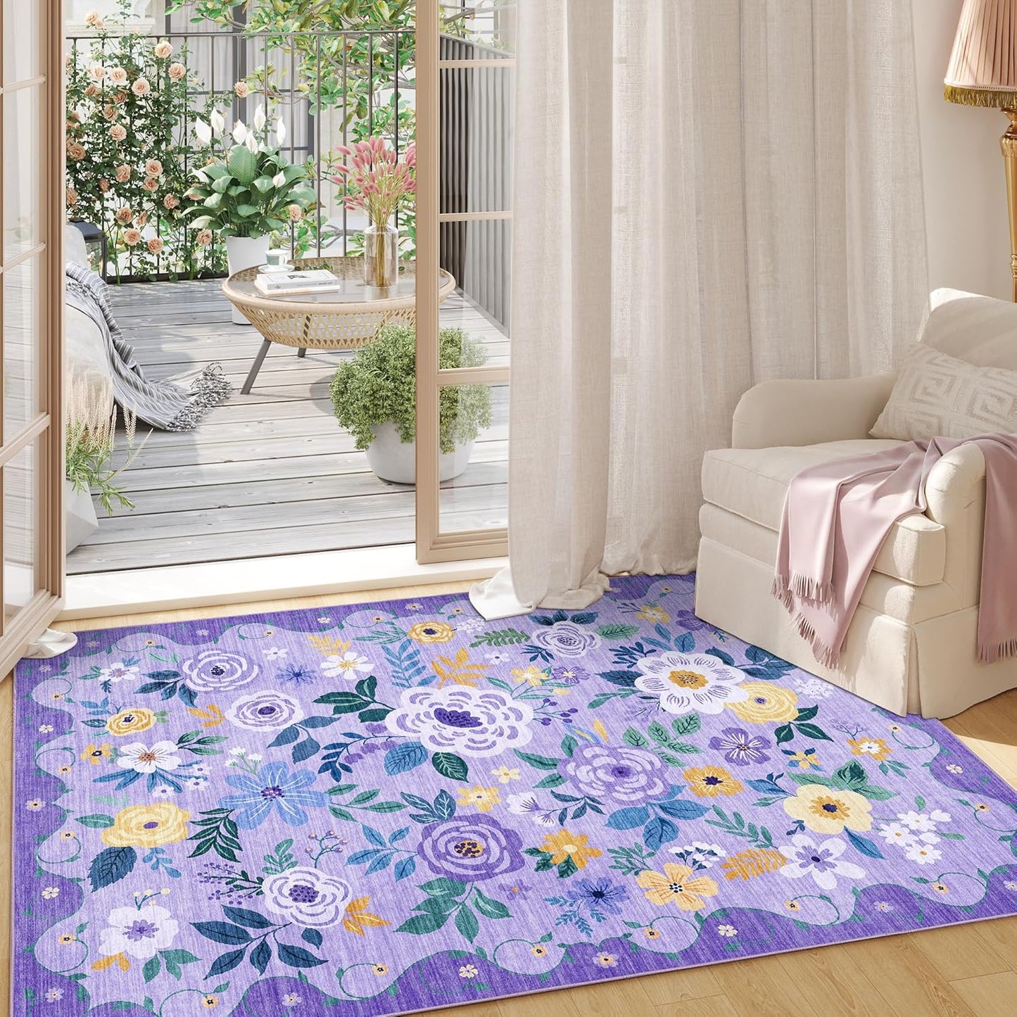 DUKINO 2x3 Rugs for Entryway, Floral Indoor Washable Door Mat, Non Slip Boho Small Rug for Kitchen, Soft Low Pile Front Door Throw Rug for Entrance, Bedroom, Kitchen, Laundry, Bathroom, Purple