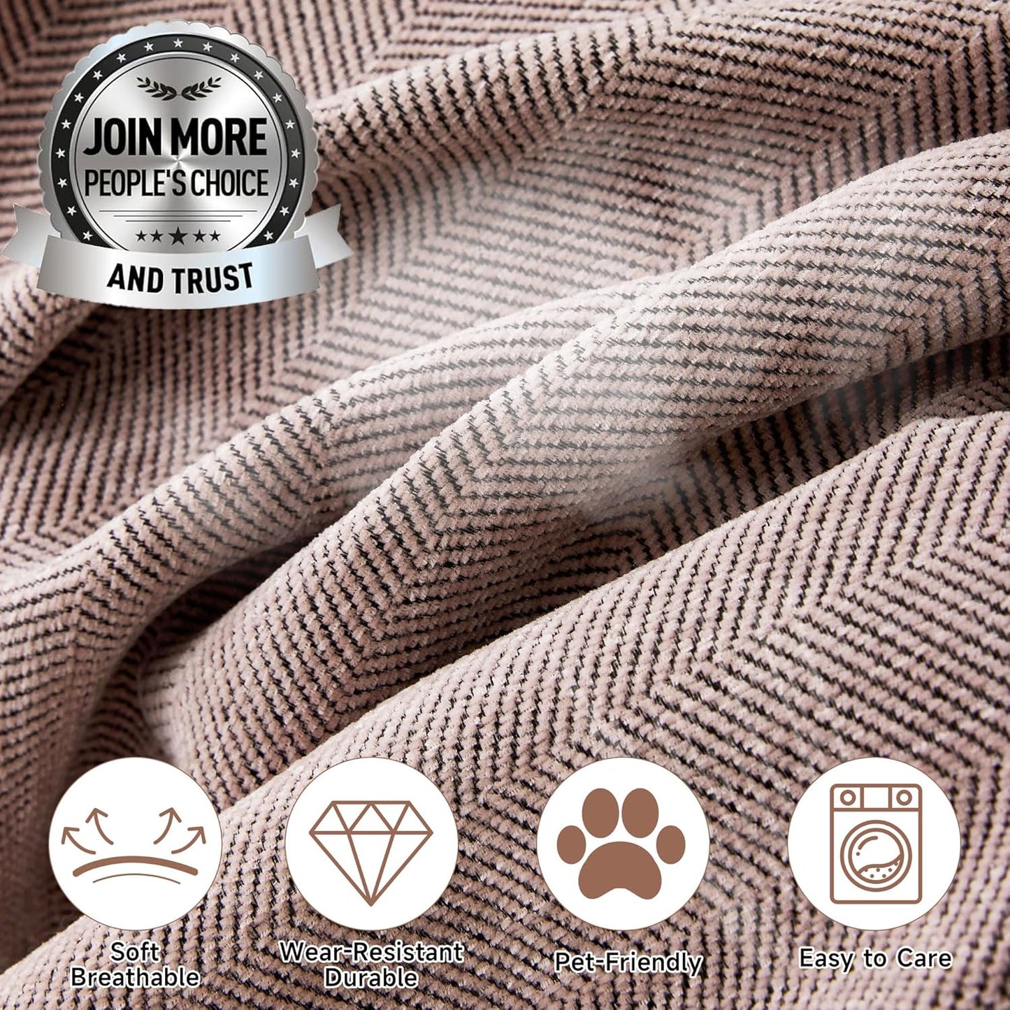 STACYPIK Stylish Cozy Pink Sofa Cover for Dogs Kids Geometric Couch Cover Herringbone Couch Slipcover for Sectional Couch Covers L Shape for 2 Cushion Couch Pet Furniture Throw Cover Washable-71X118IN