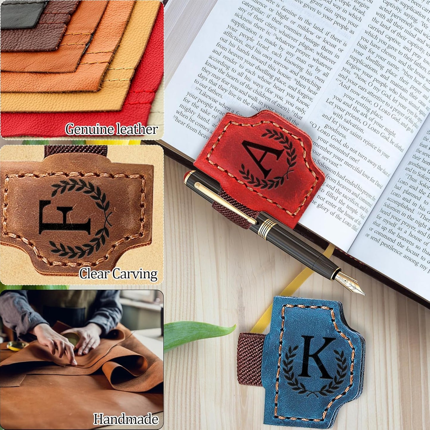Bygone Mark Bookmark with Pen Holder, 26 Letters Name Initial Personalized Magnetic Bookmarks, Leather Book Mark for Men Women, Travelers Accessories, Teachers Readers Book Lovers Gifts (Coffee, L)