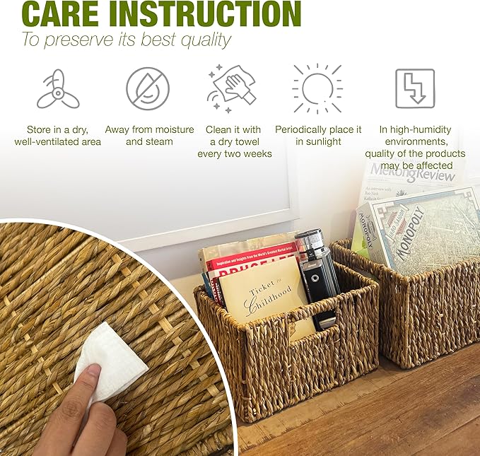 Wicker Basket Set – Stackable Storage Bins for Organizing Pantry & Kitchen – 1 Large Basket + 2 Small Baskets with Handle – Wicker Storage Baskets for Shelves & More