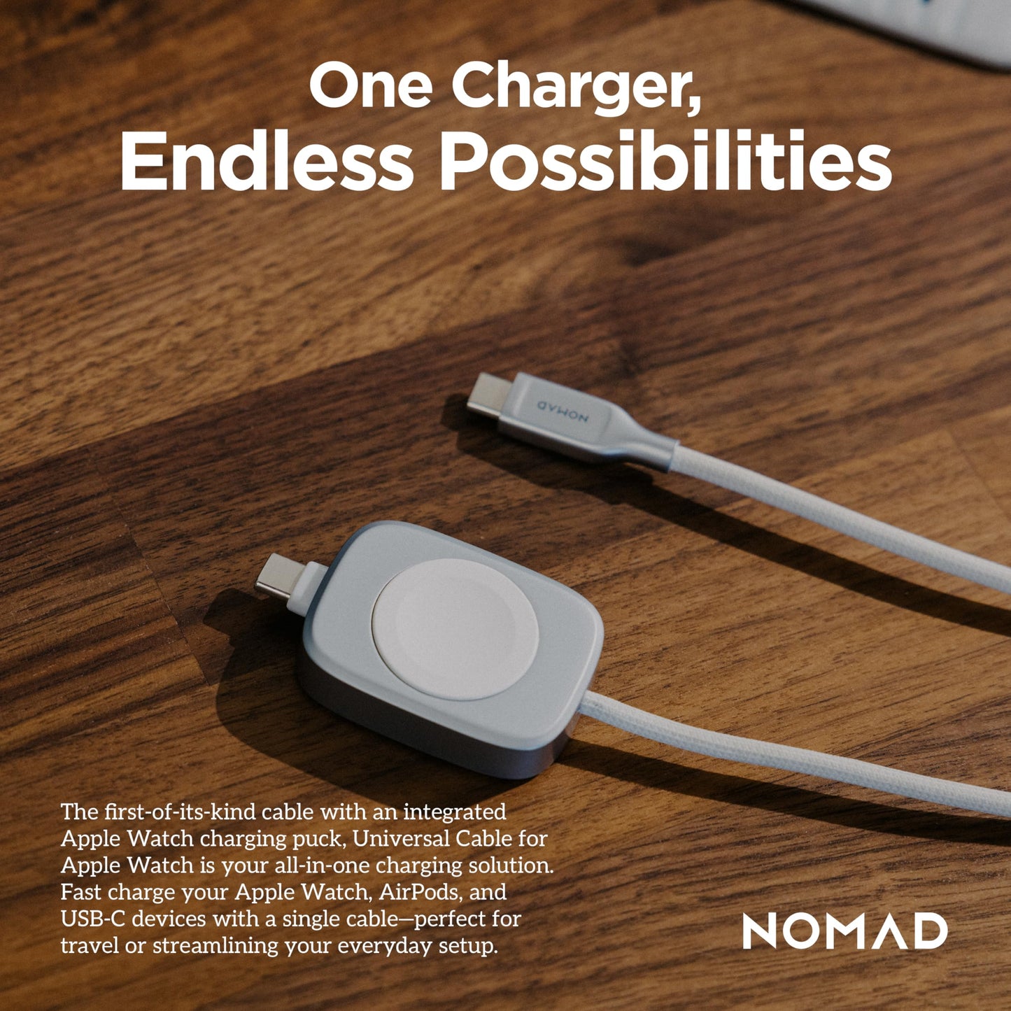 Nomad Apple Watch Charger Usb Type C Cable 1.5M White 2In1, Usb C Charging Cable - 100W Fast Iwatch Charger Usbc For Apple Watch