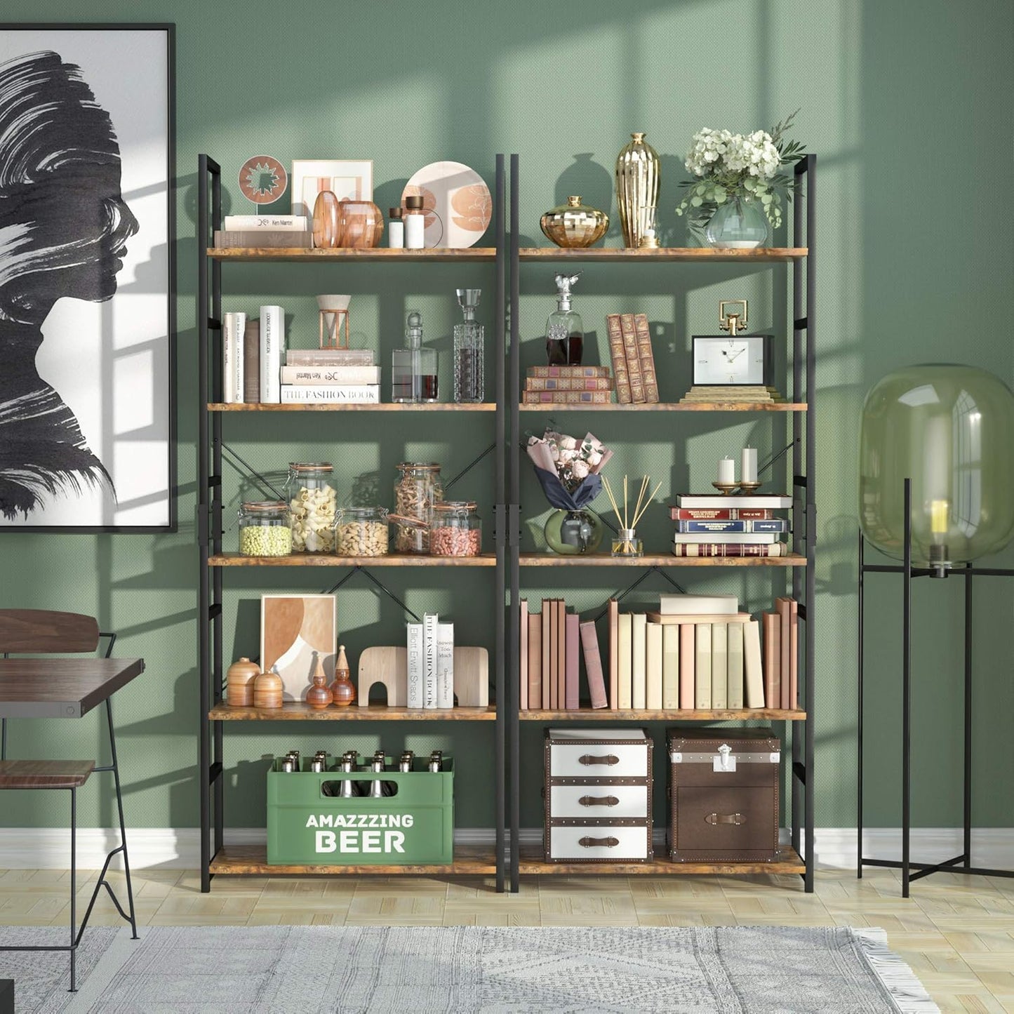 NUMENN 5 Tier Bookshelf, Tall Bookcase Shelf Storage Organizer, Modern Book Shelf for Bedroom, Living Room and Home Office, Vintage
