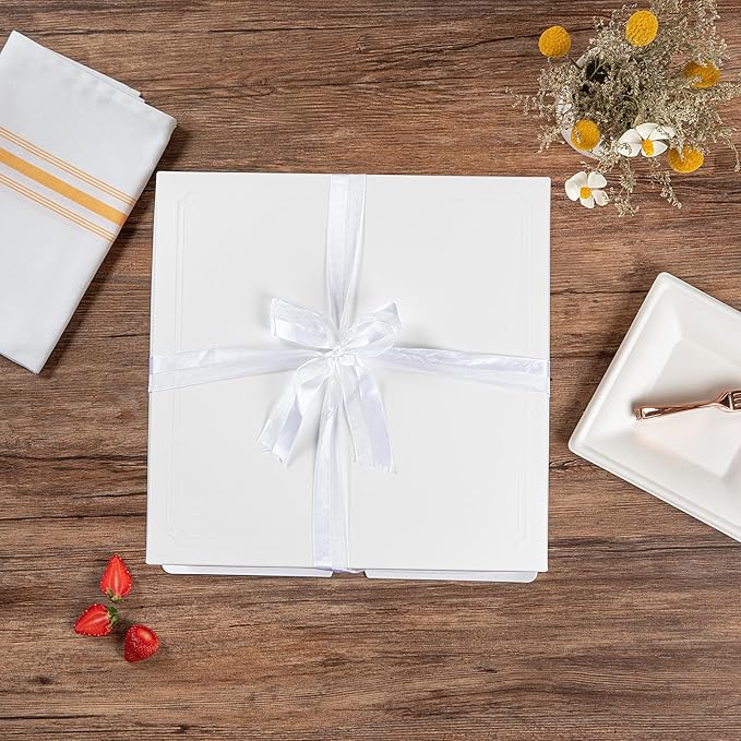 Restaurantware-Sweet Vision 10 Inch x 8.25 Inch Transparent Cake Boxes, 10 Grease Resistant Base Clear Cake Boxes - White Lid, Gray Ribbon, Plastic Birthday Box, For Weddings Or Birthdays