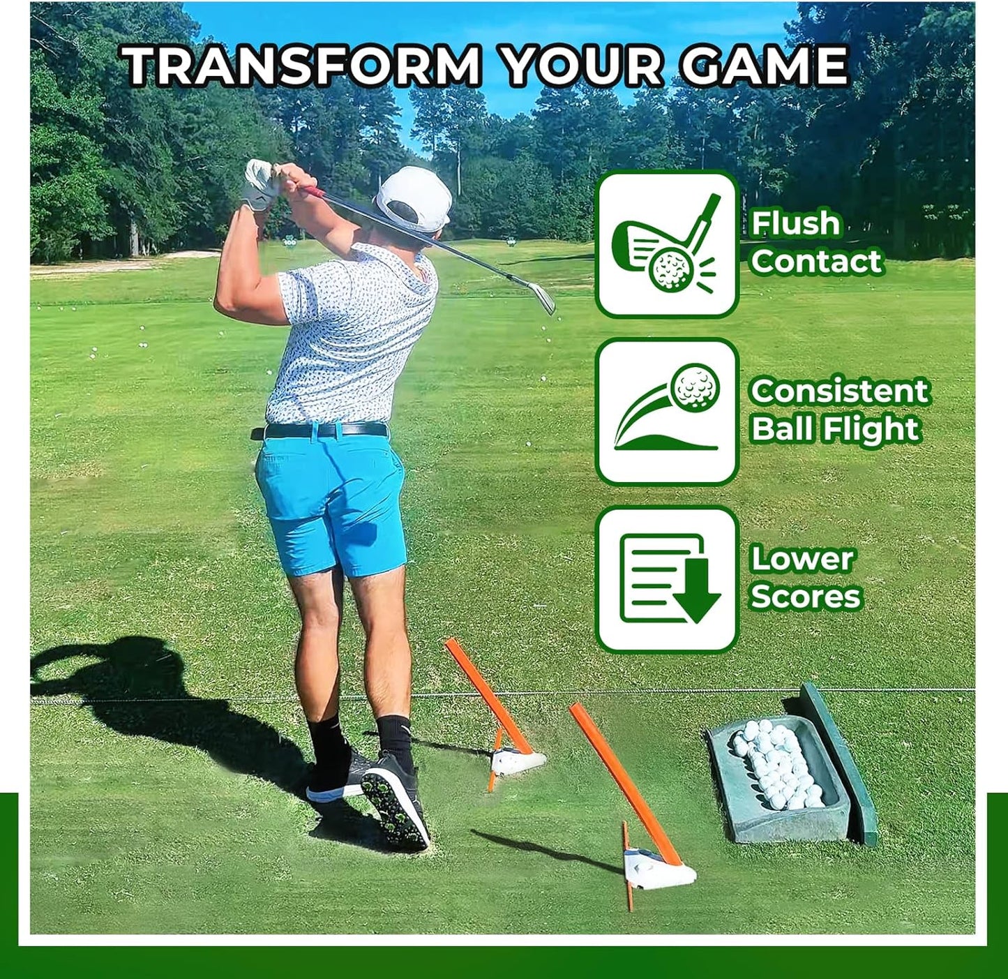 Golf Swing Training Aid - Alignment Discs & Rods | Corrects Setup, Posture, Swing Plane & Path to Fix Slice and Hook | Achieve Consistent Contact, Increase Distance & Accuracy