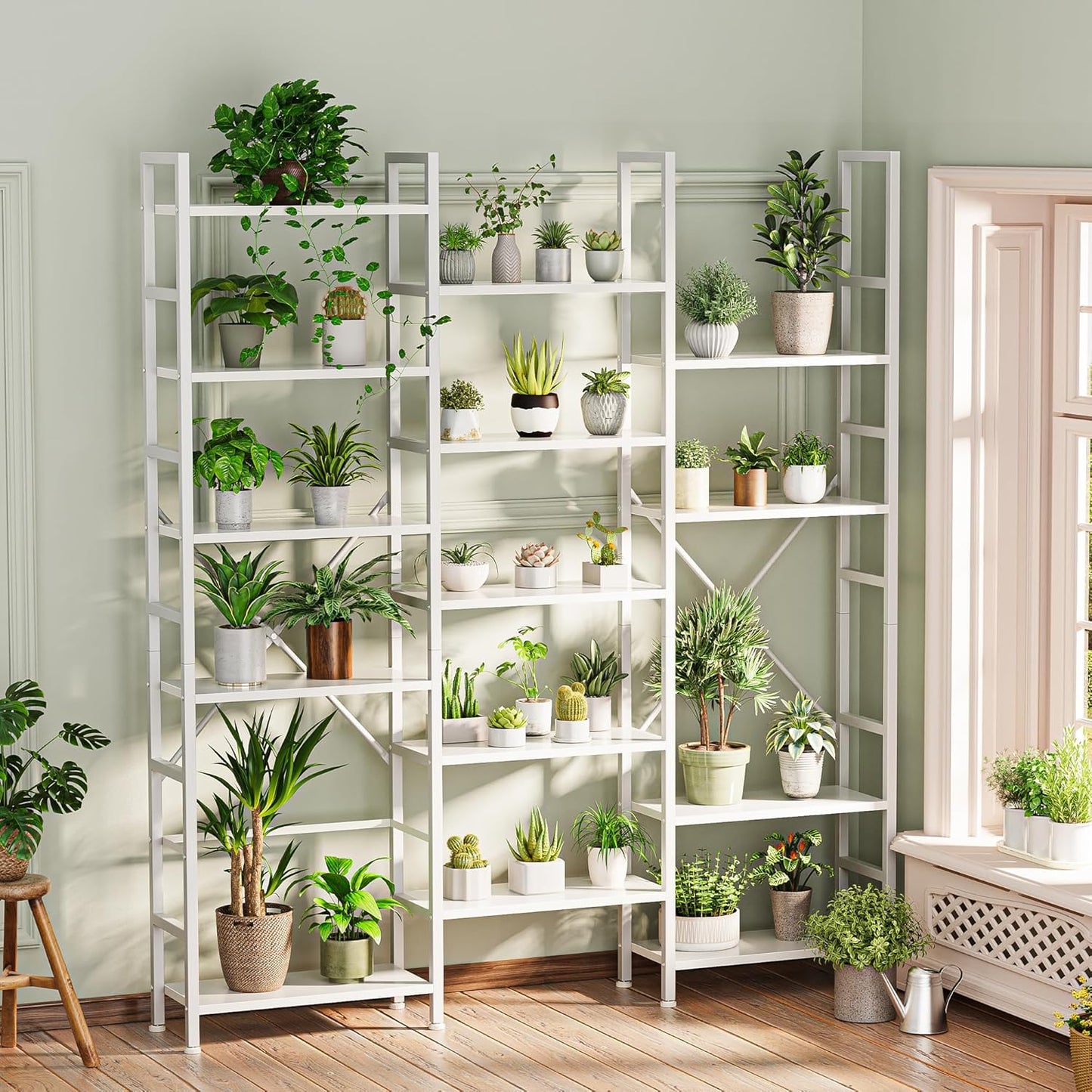 SUPERJARE Triple 6 Tier Bookshelf, Bookcase with 17 Open Display Shelves, Wide Book Shelf Book Case for Home & Office, White