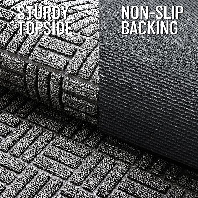 OLANLY Front Door Mat Outside Entrance 33x21, Absorbent, Heavy Duty Sturdy Natural Rubber Doormat Indoor Outdoor, Stain and Fade Resistant, Non-Slip Backing Low Profile Floor Mat for Entryway, Grey