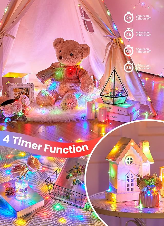 Minetom Fairy Lights with Remote, 66 Feet 200 Led Firefly String Lights Plug in for Bedroom Home Wall Ceiling Christmas Tree Wreath Craft Wedding Party Indoor Outdoor Decoration, Multicolor