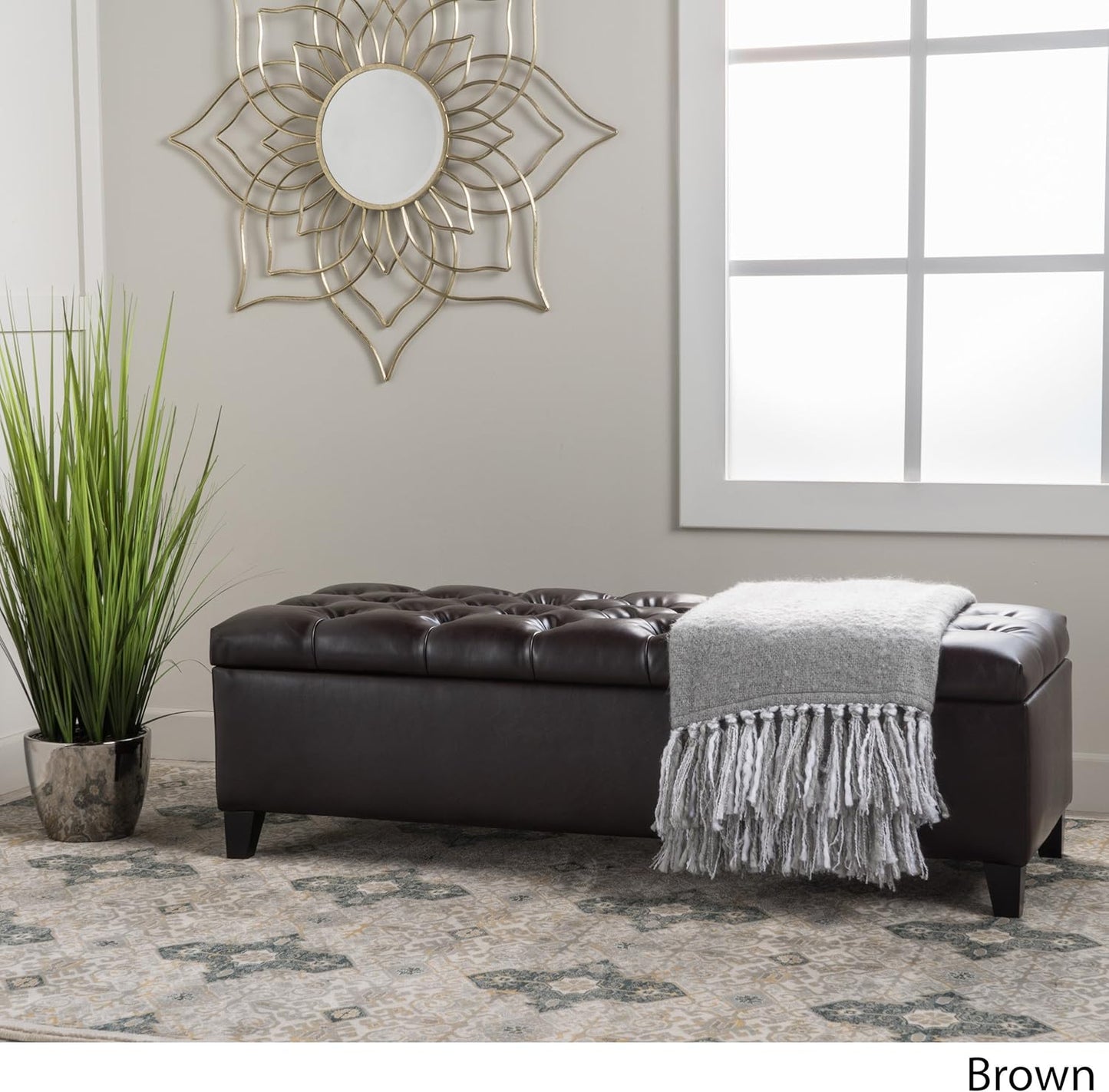 Christopher Knight Home Ottilie Leather Storage Ottoman, Brown