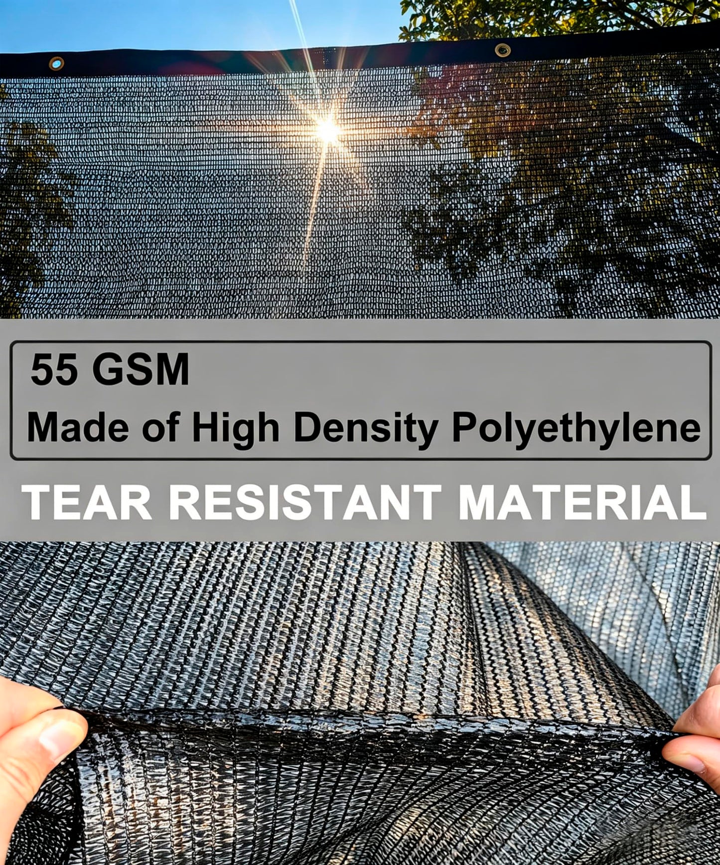 E.share 40%-50% Black Sun Shade Cloth Outdoor - 12Ft X 6Ft Garden Shade Netting with Grommets for Greenhouse, Plant Covers, Patio, Chicken Coop, Barn & Kennel