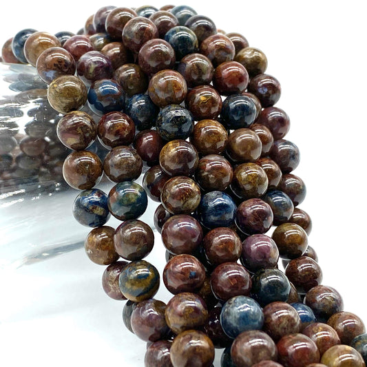 ABCGEMS Namibian Matrix-Brown Pietersite Beads from Africa (Vision Stone for Meditation- Gorgeous Swirling Bands) Healing Chakra Energy Crystal Stone Smooth Round 10mm