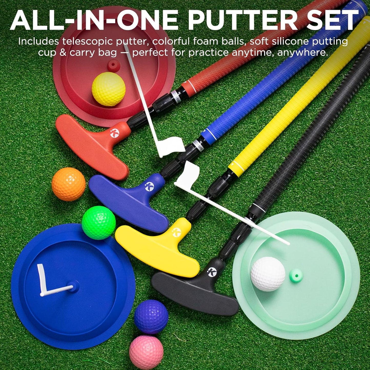 KINGTOP Adjustable Golf Putter – Retractable Shaft, Lightweight Travel Putter with Practice Balls & Putting Cup, Left & Right-Handed Design