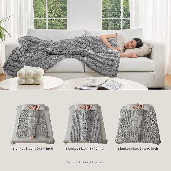Maetoow Handmade 15 lb Soft Knitted Weighted Blanket, 72 x 48 in Breathable Chunky Knit Gravity Blanket Throw, Home Decor for Sofa Couch Bed, Airy Blue