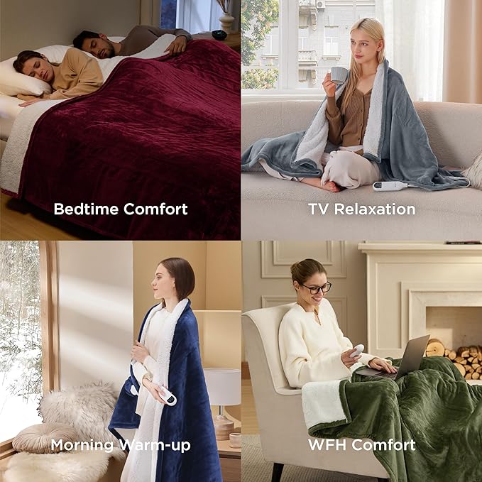 Bedsure Electric Blanket King Size - Dual Control Heated Blanket King Size, Fast Heating with 10 Time Settings & 10 Heat Settings, Warm Gifts for Grandma, Women, Men (100x90 inches, Navy)