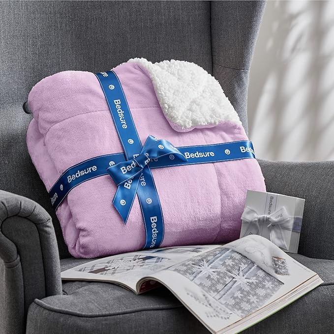 Bedsure GentleSoft Sherpa Fleece Blankets Queen Size for Bed - Thick and Warm Throw for Girls and Women, Soft Fuzzy Plush Queen Blanket for Winter, Non-Heated, Lilac, 90x90 Inches