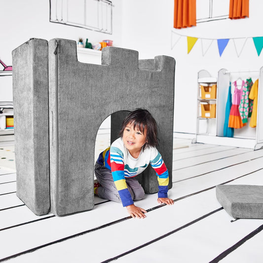 Yourigami Kids and Toddler Play Castle, Playroom Couch Add-On Set, Durable Modular Design, Mountain Gray