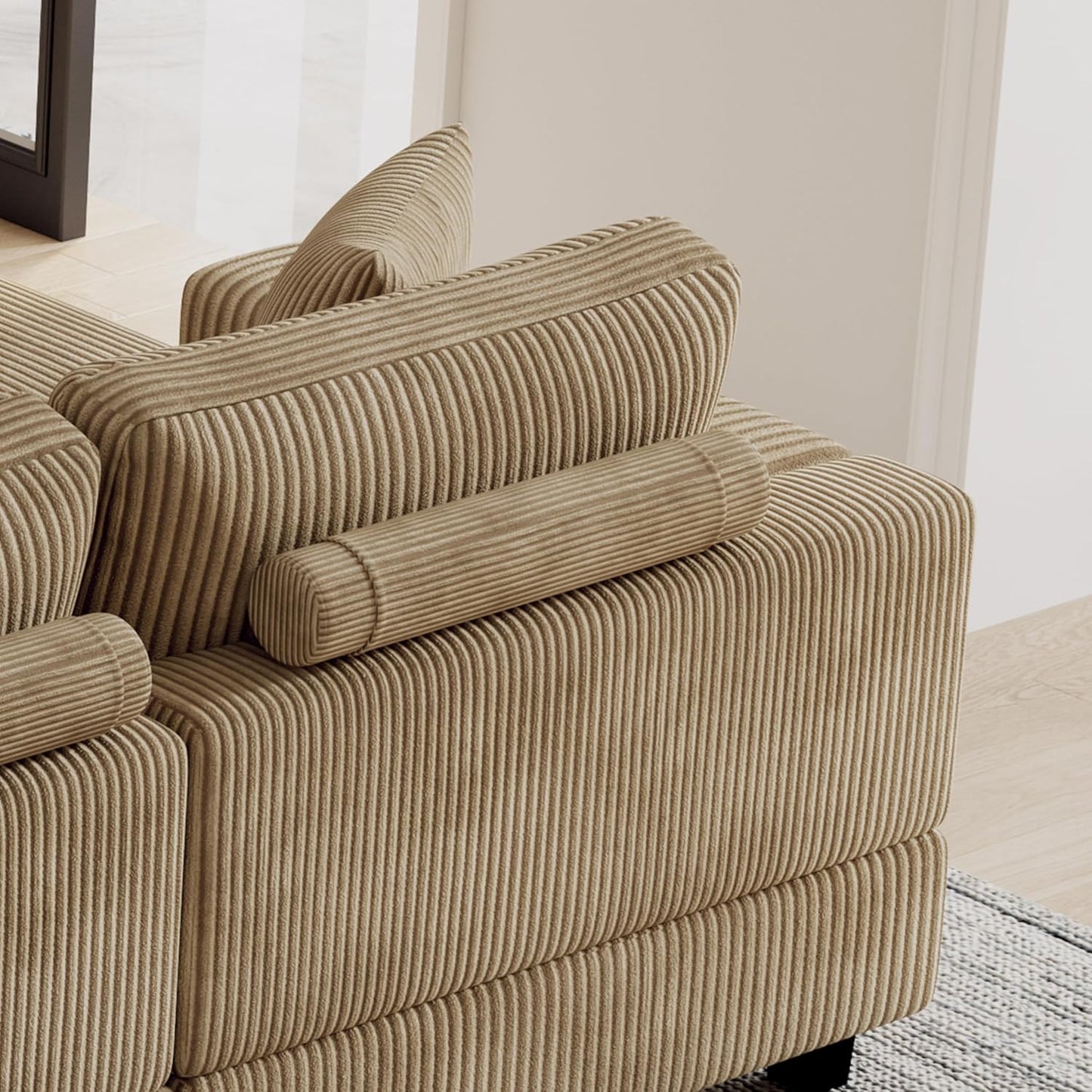Oversized Symmetrical U Shaped Modular Sectional Sofa with Double Chaise Lounge , Reversible Corduroy Upholstered Sofa Extra Wide Deep Seat Sleeper Sofas Couches w/ 2 Pillows for Living Room Apartment